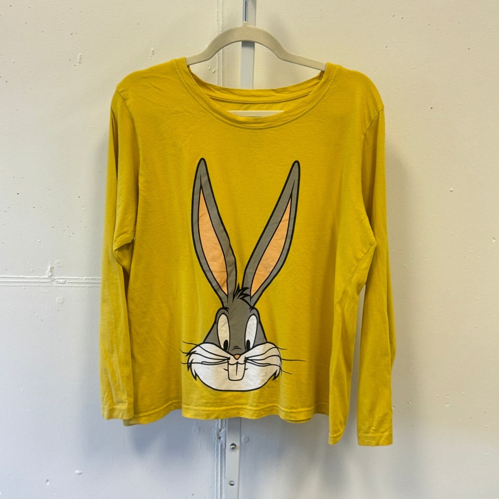 Looney Tunes Bugs Bunny Yellow Long Sleeve Graphic Tee Shirt Womens Large L